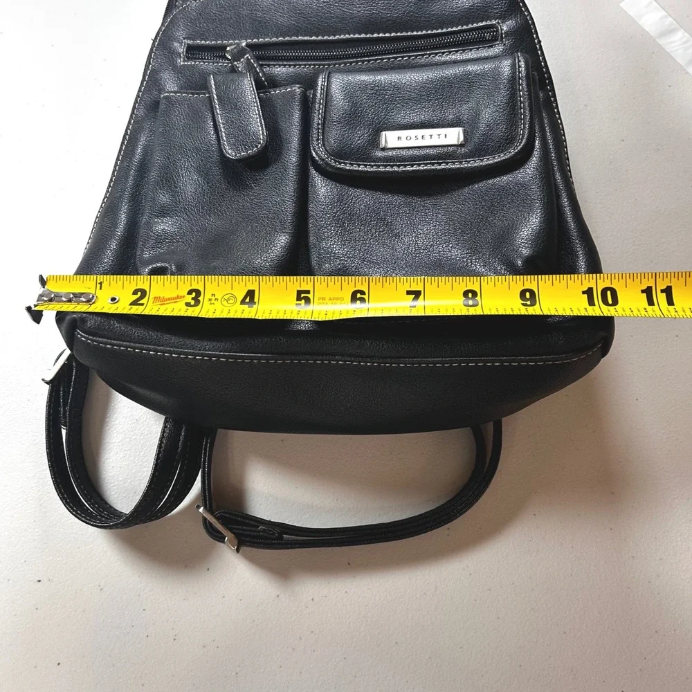 Rosetti Women's Black Leather Backpack Multi Pocket Contrast Stitch Bag Gorpcore